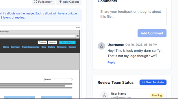 Visual annotations and comments interface in MockReview